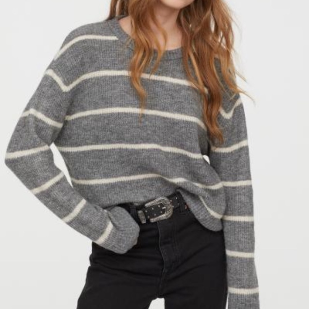 Grey and White Stripe Sweater